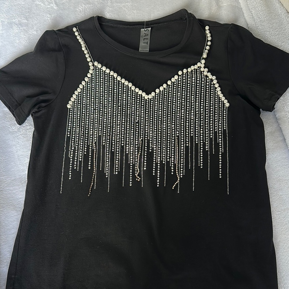 SALT Black Embellished Short Sleeve Tee